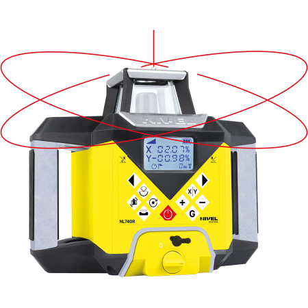 Nivel System NL740R Digital – laser obrotowy czerwony 700 m z cyfrowymi spadkami X/Y, autowpasowaniem i czujnikiem RD500R Digital